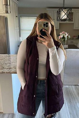 J.Jill  Women's Large Purple hooded  down Puffer Vest Zip Front Side Pockets