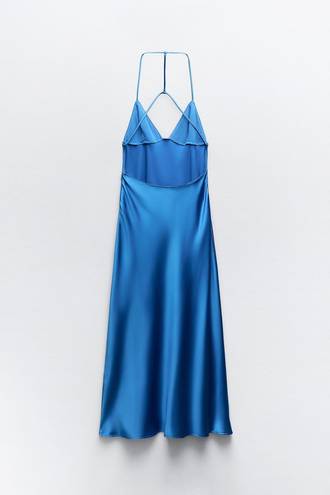 ZARA Dress Cobalt Blue Slip Midi Satin Effect Maxi Wedding Party