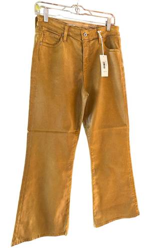 AG Adriano Goldschmied AG The Quinne Coated Hi Waist Cropp Flare Jeans Mustard Gold Size 31