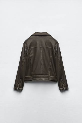 ZARA jacket bikerdistressed oversize casual faux leather