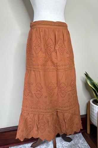 Jason Wu  Terra Cotta Orange Rust Eyelet Lined Tiered Skirt Size Medium