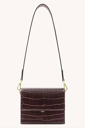 JW Pei  Mini Flap Crossbody Bag Brown Croc Embossed