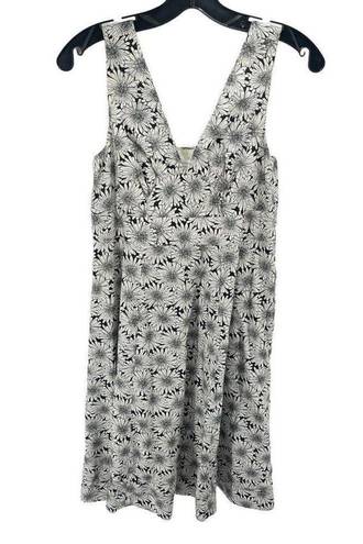 Garnet Hill  Womens Floral Dress Sleeveless 100% Cotton Lined Black White Size 8