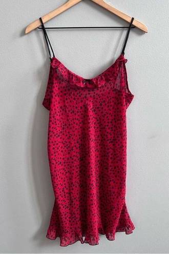 Natori  Robe & Nightgown Set Red and Black Leopard Spots Ruffle Size Medium Large