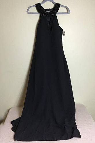 White House | Black Market  Women Black Gown Sz. 6 Jeweled Neck Halter Maxi Dress