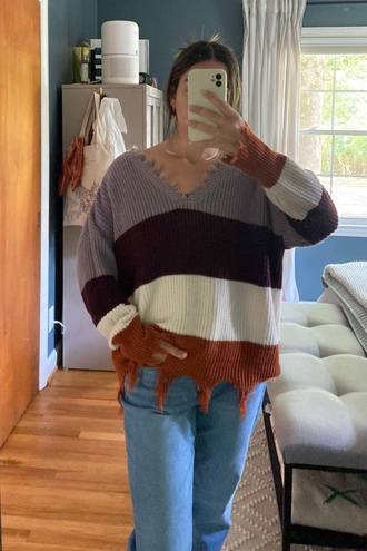 Rue 21 Purple, White, and Orange Striped Sweater