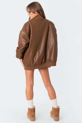 Edikted Faux Leather Oversized Bomber Jacket