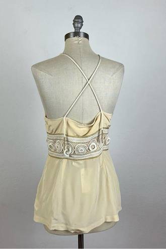 Tracy Reese  Cream Silk Jeweled Tank Top