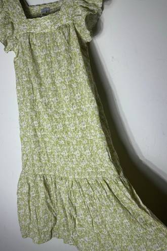 Rails Skylar Revolve Dress Green Posies Cotton Gauze Midi Ruffle Linen Dress size XS cottage