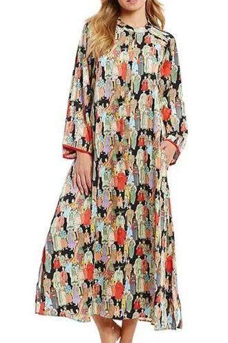 Natori dynasty crowded city satin caftan dress- small