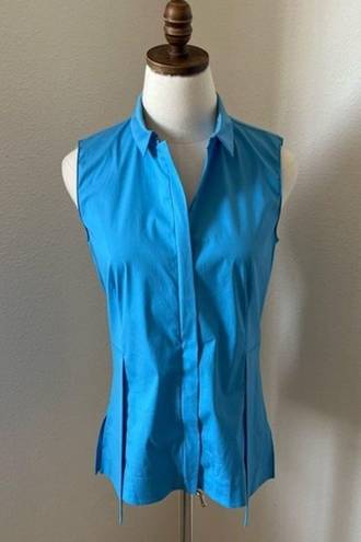 Akris EUC  Sleeveless Collared Cotton Blouse‎ Women S Concealed front Blue