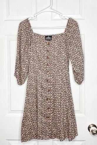 Angie  leopard print button down boho dress