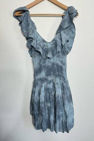 Blue Life  Luna Tie Dye Smocked Ruffle Shorts Romper Dress in Sage Gray Blue XS