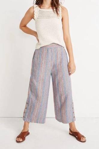 Madewell  Side Button Huston Linen Blend Wide Leg Crop Pants in Rainbow Stripe