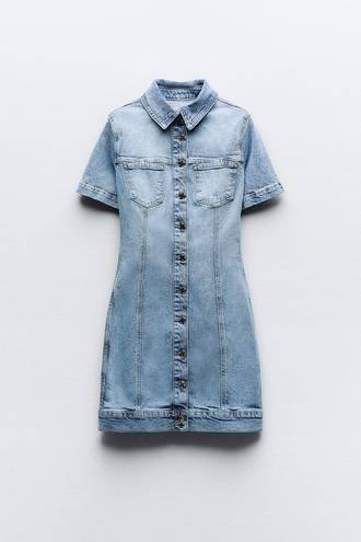 ZARA Dress mini denim jeans button up collar casual short sleeve