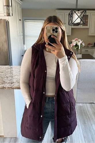 J.Jill  Women's Large Purple hooded  down Puffer Vest Zip Front Side Pockets