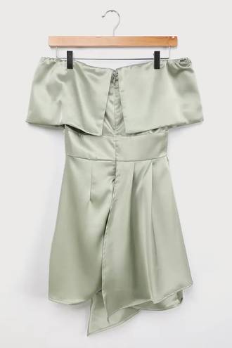 Lulus Sage Green Satin Off-the-Shoulder Mini Dress
