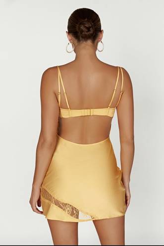 Meshki satin lace slip mini dress in lemon