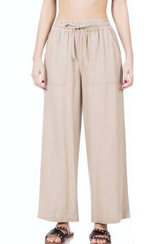 Zenana Outfitters NWT  High Waist Linen Paper Bag Wide Leg Pants Khaki Pockets XL