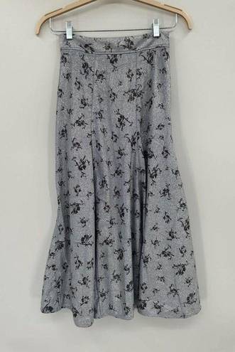 Ganni  Metallic Floral Print Brunnera Blue Pull-On Pleated Midi Skirt Size 4