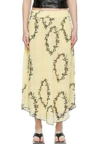 Ganni NWT  Georgette Floral Pleated Yellow Chiffon Midi Skirt 42 US 10/12