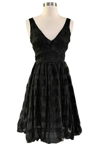 Tracy Reese  Fit and Flare Black Cocktail Dress Bubble Skirt Retro Party V-Neck 0