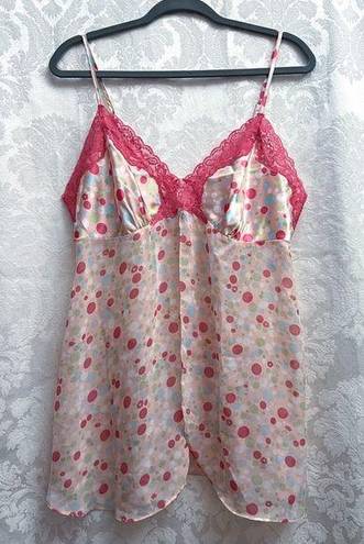 Secret Treasures  Polka Dot Floral Print Lace Trim Sheer Tank Nightie Size L GUC