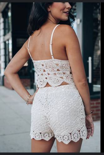 Off White Crochet Top/Short Set Tan