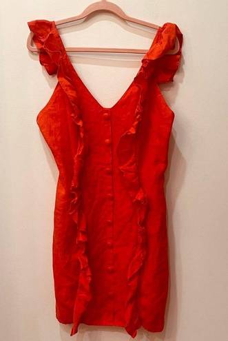 Karlie orange red  boutique dress button ruffle button front size Large