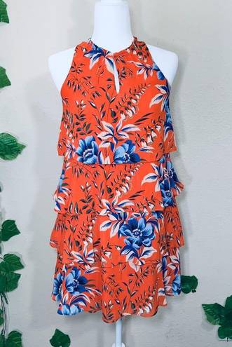 Loft Tropical Orange Floral Ruffle Tiered Dress