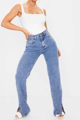 Pretty Little Thing  PLT High Waisted Split Hem Straight Leg Blue Jeans Size 24