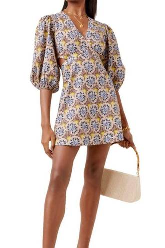 Alexis Orissa Cutout Mini Dress Womens Size Large Yellow V-Neck Puff Sleeve