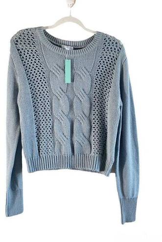 Abound  Cable Knit Open Knit Crew Neck Sweater in Green Shore M