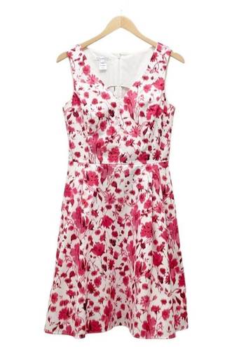 Oscar de la Renta  Pink & White Floral Stretch Cotton A-Line Dress Women’s Size 6