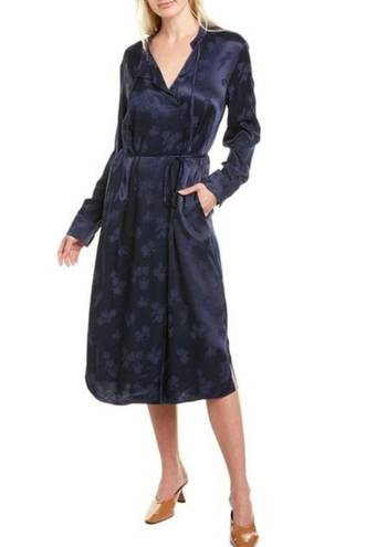 Vince Marine Blue Tulip Jacquard Long Sleeve Midi Dress XS