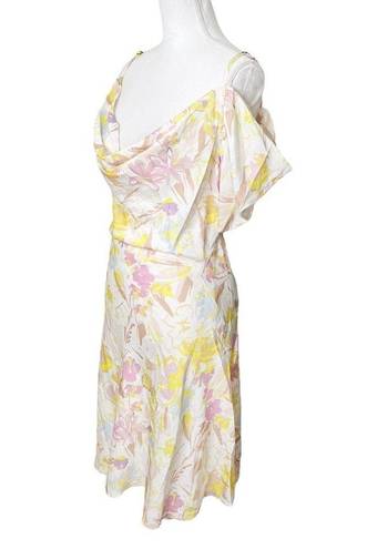 Ted Baker  Camily Cowl Front Satin Mini Dress Floral Cold Shoulder Size US 14