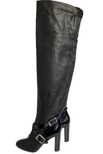 Jimmy Choo  Knee High Leather Pull On Heeled OTK Boots Black Size 38