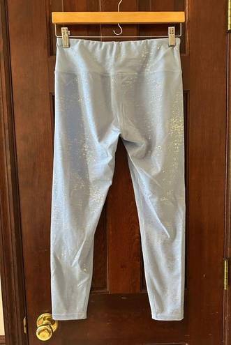 Kimberly  Silver Shimmery Light Blue Bra and Leggings Yoga Set Size Medium