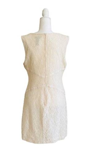 Bisou Bisou  Dress Cream Floral Lace Overlay Ribbon Sleeveless Dress Size 14