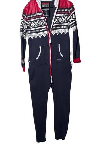 One Piece  of Norway Marius Jump in Lounge/PJ Hoodie Jumpsuit Navy/Red sz M