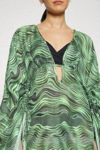 Cult Gaia 💕💕 Bruna Coverup ~ Linen Silk Saltation Basil Green Print Small S NWT