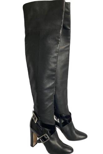 Jimmy Choo  Knee High Leather Pull On Heeled OTK Boots Black Size 38