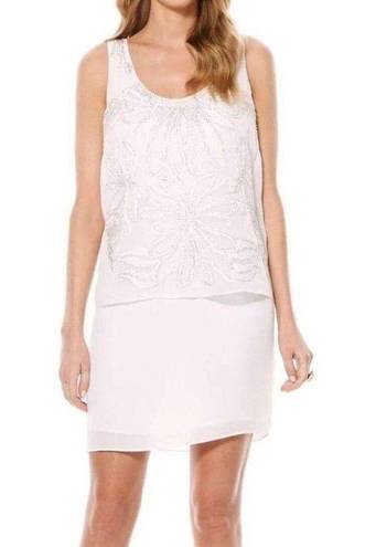 Laundry by Shelli Segal  White Silver Beads Popover Blouson Shift Dress Sz 6 NWT