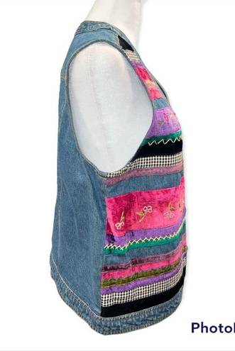 Susan Bristol Vintage 90s Y2K  Casuals Embroidered and Beaded Jean Vest Size S