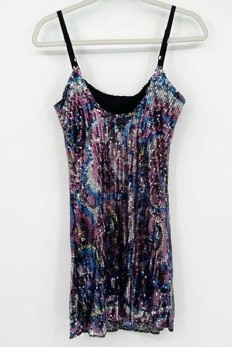 Wet Seal Womens Y2K Vintage Psychadelic Sequin Printed Mini Dress Size M