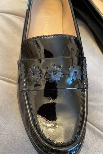 Jack Rogers Womens Remy Black Patent Leather Loafers Flowers Slip On, Size 7.5