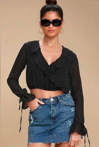 Honey Punch  Black Polka Dot Long Sleeve Crop Top Size Medium