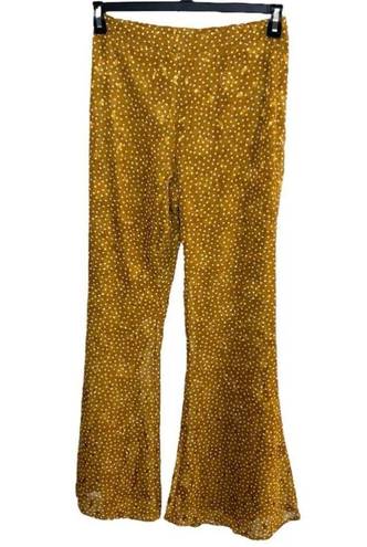 Sage The Label  Women's Mustard Yellow White Polka Dot Flare Pants - Small