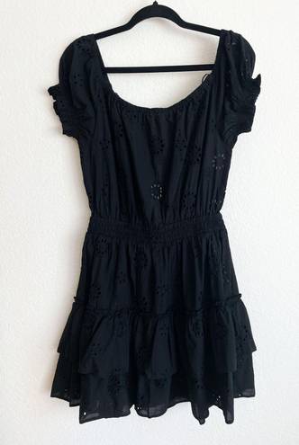 AQUA  Black Eyelet Swim Cover Up Dress