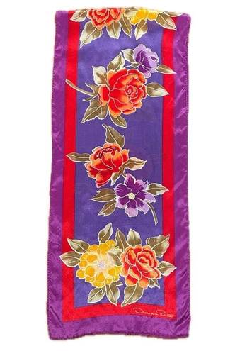 Oscar de la Renta  Silk Floral Scarf Vintage Purple Red